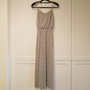 Long Grey/White Striped Spaghetti Strap Gap dress